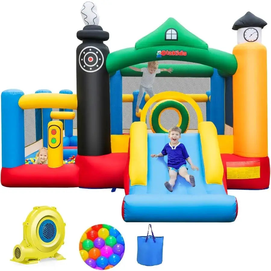 Inflatable Bounce House Train Theme Jumping Castle with Slide Ball Pit Basketball Rim for Indoor Outdoor Use Fun and Safe Infla from PriceLows™