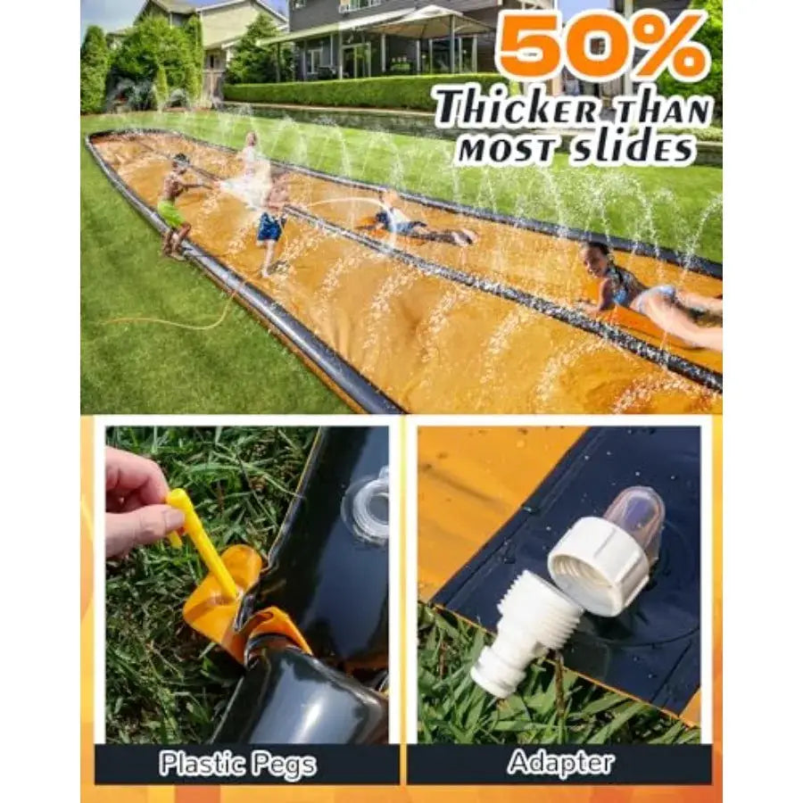 Backyard water slide for kids and adults, PVC material, blue and yellow, 32ft extra-long slip-and-slide with pool and 2 inflata from PriceLows™