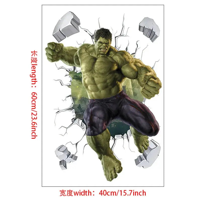 3D Wall Sticker | Size 60x40 cm | Avengers | Hulk Iron Man Captain America Thor