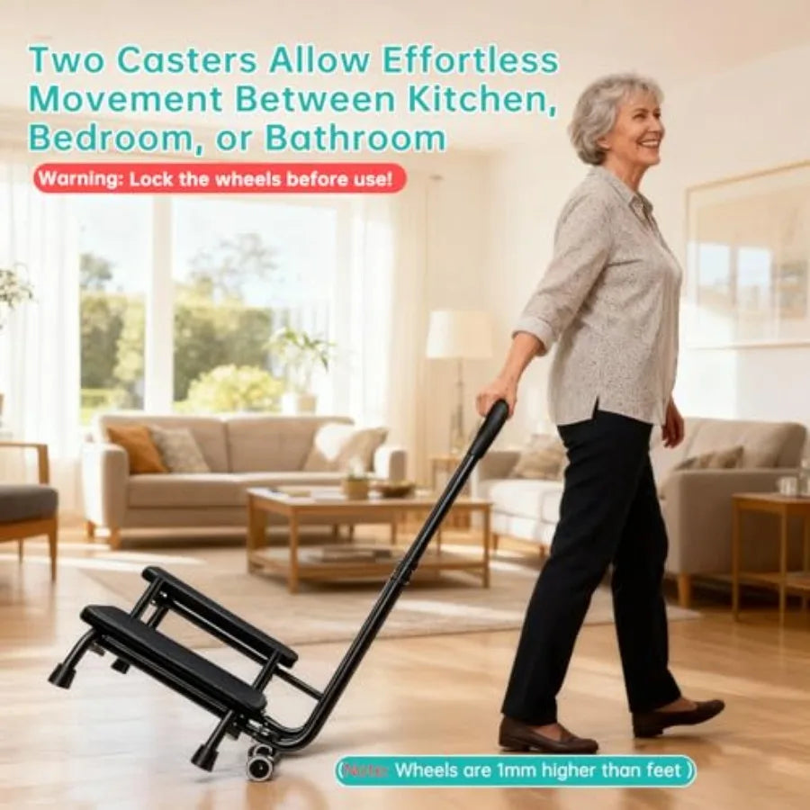 2 Step Stool with Handrail and 2 Casters for Elderly Bed Steps for High Beds for Adults Non Slip Platform and Adjustable Handra from PriceLows™