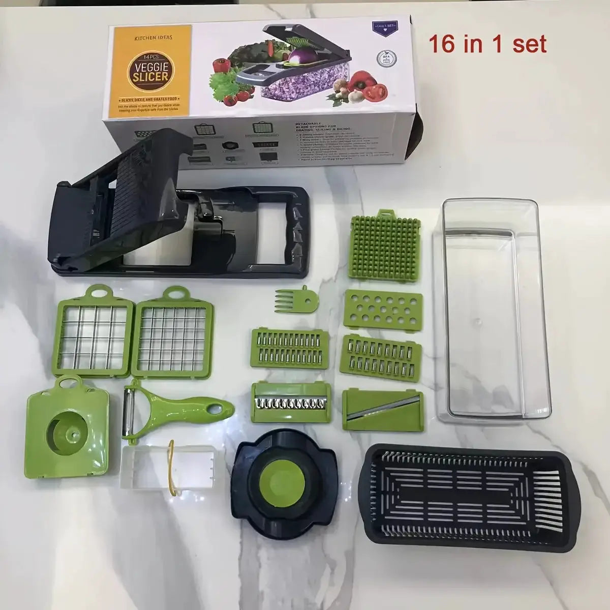 Vegetable Slicer | Multifunctional | Stainless Steel Blades | 14/16 Piece Set