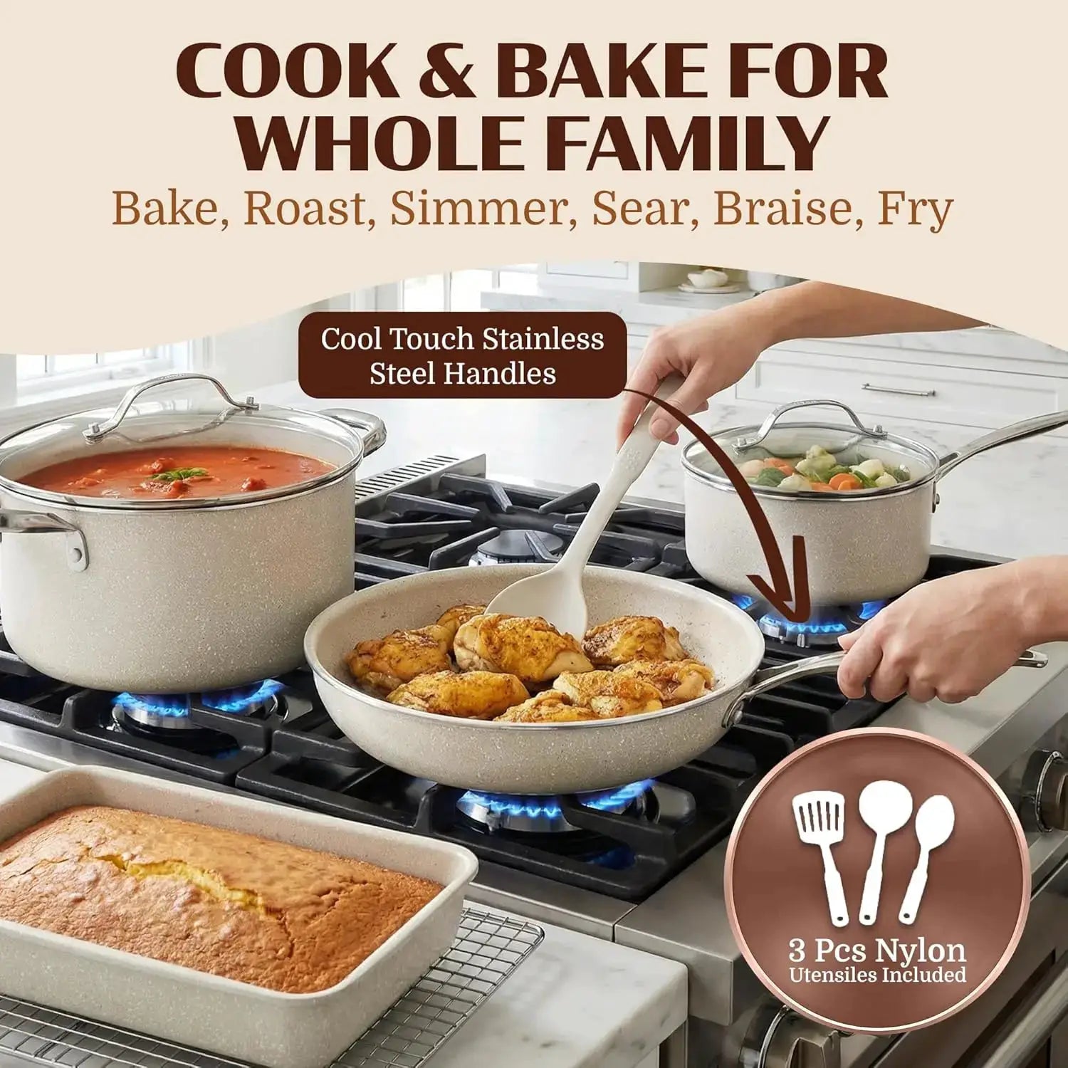 20 Pc Ceramic Nonstick Cookware Set, Complete Pots and Pans with Bakeware, Utensils & Steamer, Oven & Dishwasher Safe, PFOA PFOS Free from PriceLows™