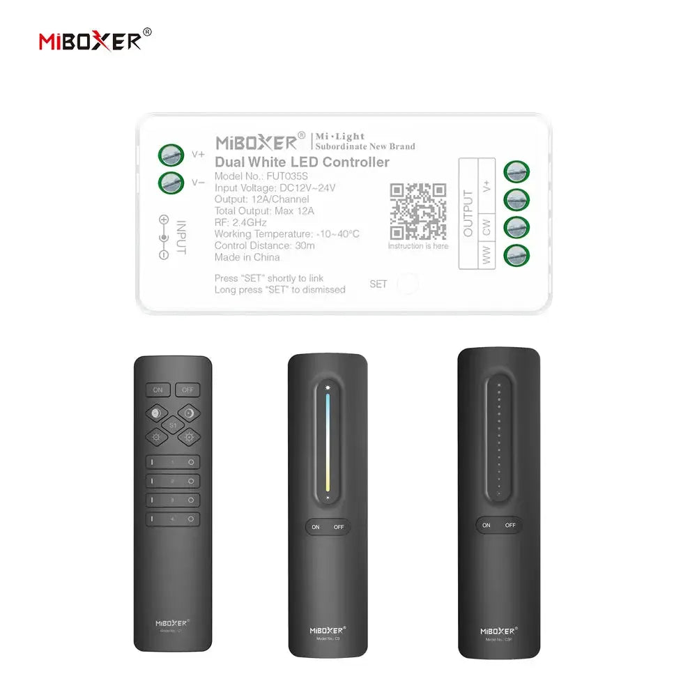 MiBoxer DC12~24V FUT035S+C1 C3 C3P 2.4GHzRF Wireless Dual White 12A/Channel LED Controller For CCT COB/Led Strip Light from PriceLows™