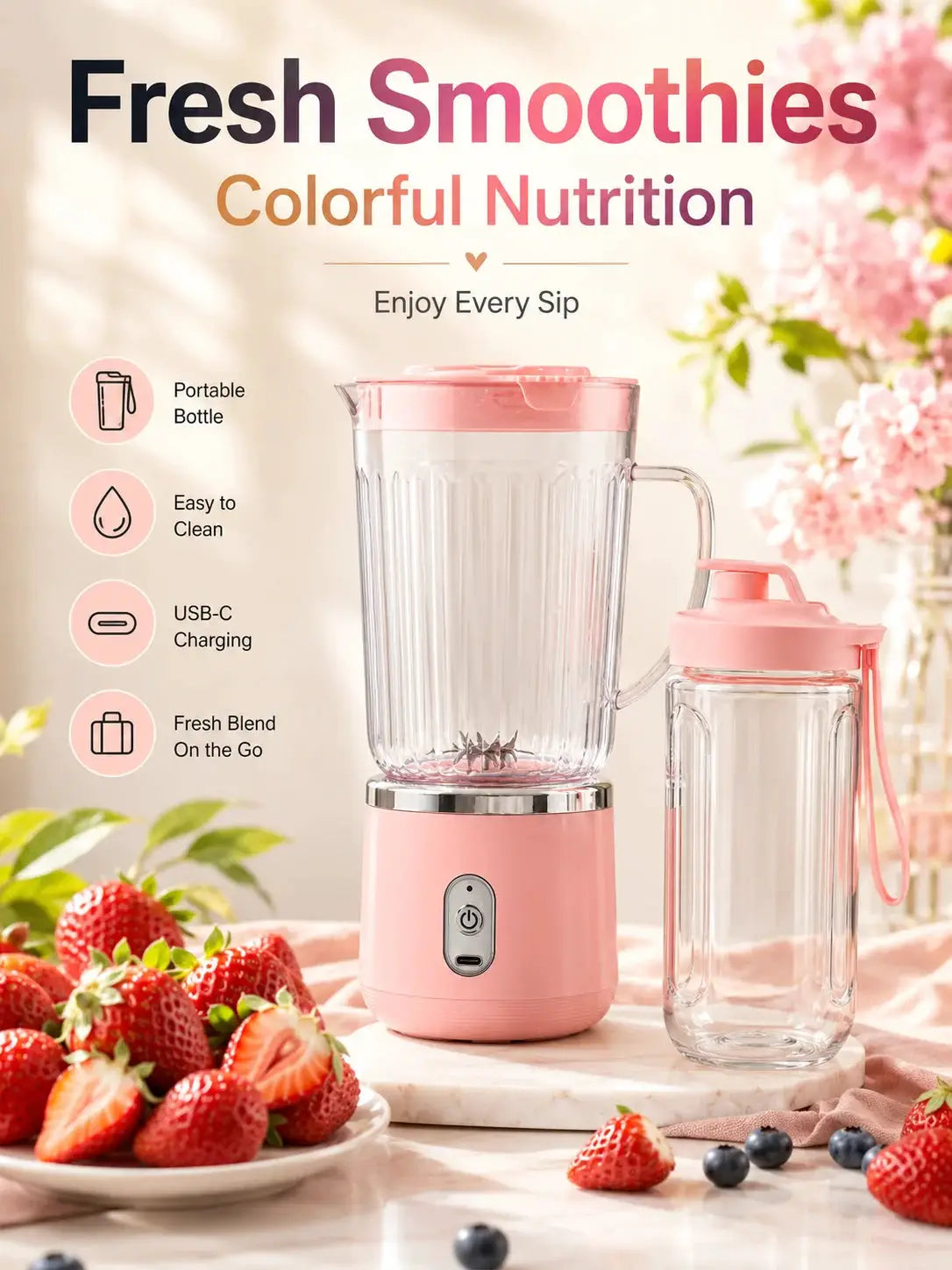 Compact 20cm Mini Portable Blender 800ml Large Capacity USB Charging 304 Steel Blade Smoothie Juicer Cup Easy To Clean from PriceLows™