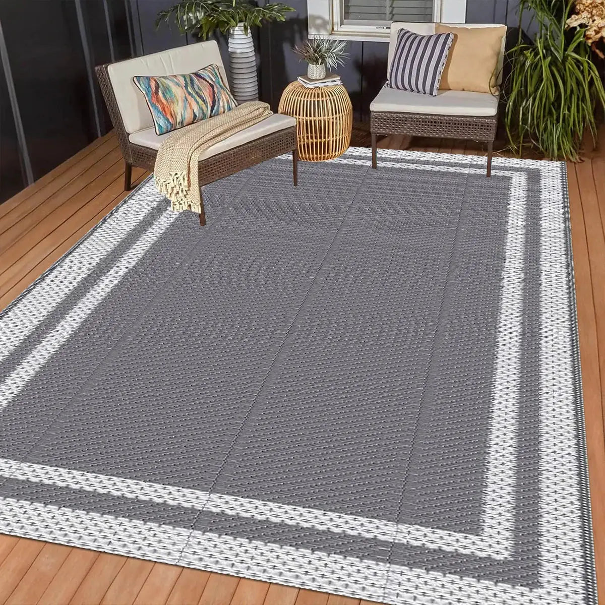 Outdoor Waterproof Reversible Plastic Straw Patio Rugs PP Material Double Layer PP Pipe Woven Carpets Family Picnic Mats from PriceLows™