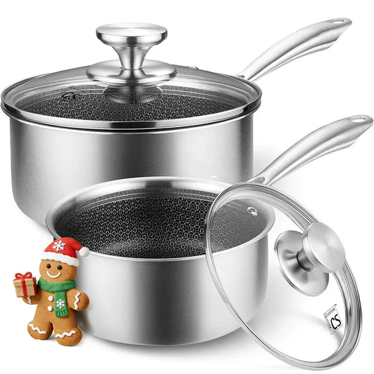KOCH SYSTEME CS Hybrid Nonstick Stainless Steel Saucepan Set, 1QT & 2QT Triply Stainless Steel Saucepan Set, Induction Ready from PriceLows™