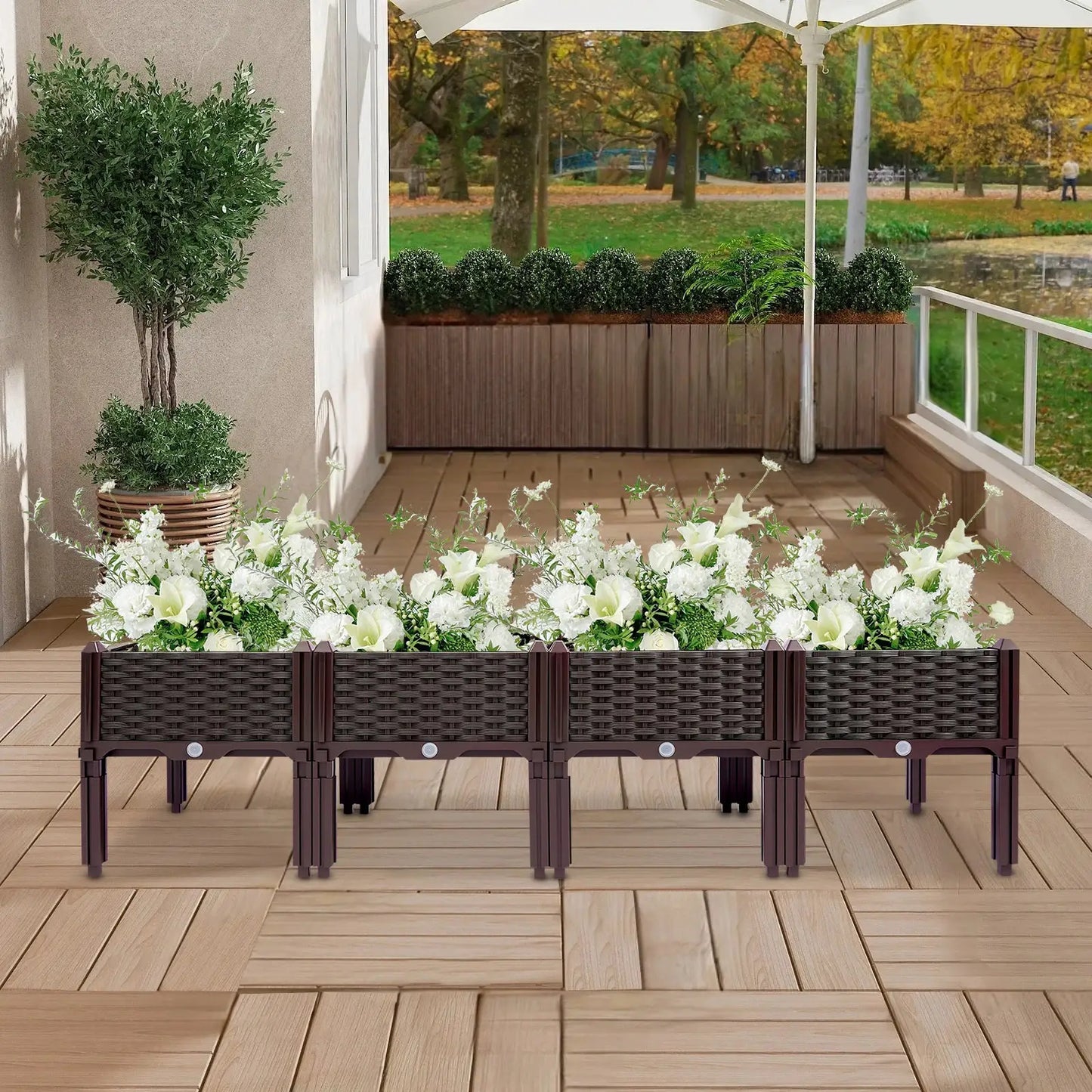 4 Raised Garden Bed with Sealing Strips Floor Standing Planter Boxes PP Plants Elevated Garden Boxes for Yards and Courtyards from PriceLows™