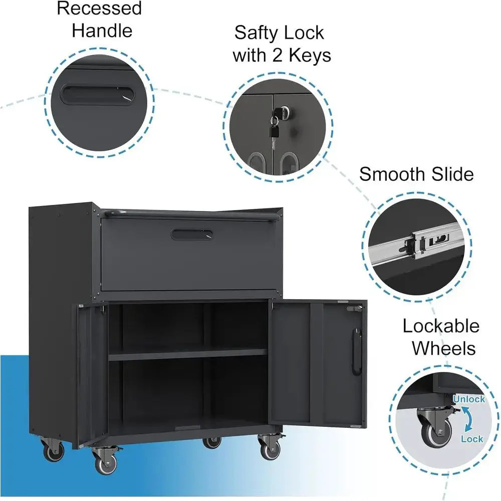 Heavy-Duty Rolling Storage Cabinet with Lock and Metal Tool Cabinet Wheels for Garage, Workshop, or Warehouse from PriceLows™