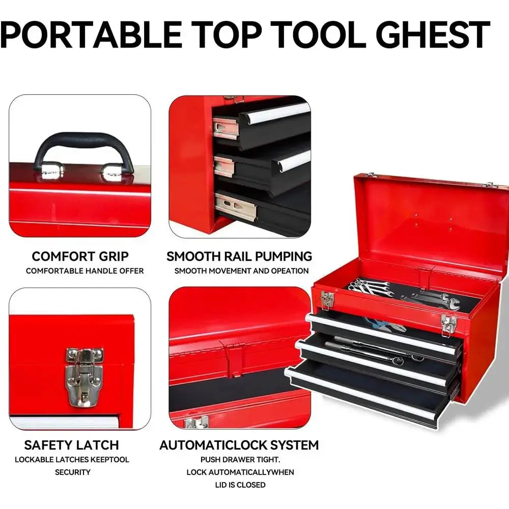 Red Black Rolling Tool Organizer, Detachable 3 Drawer Tool Chest with Large Cabinet & Adjustable Shelf for Garage Workshop from PriceLows™