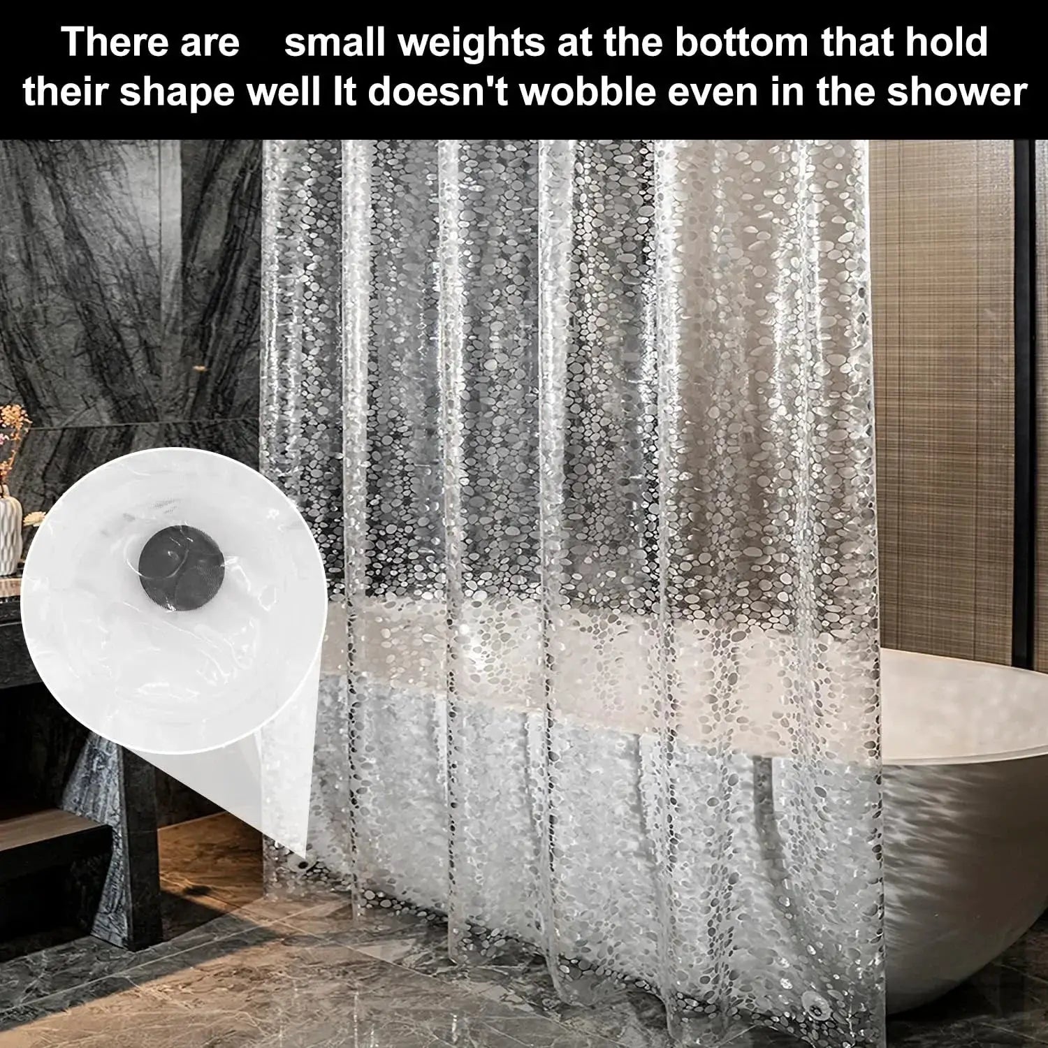 3D Pebble Clear Shower Curtain Liner with Magnets & Hooks, Fashion Plastic Bathroom Curtain for Bathtubs Bath Decor from PriceLows™