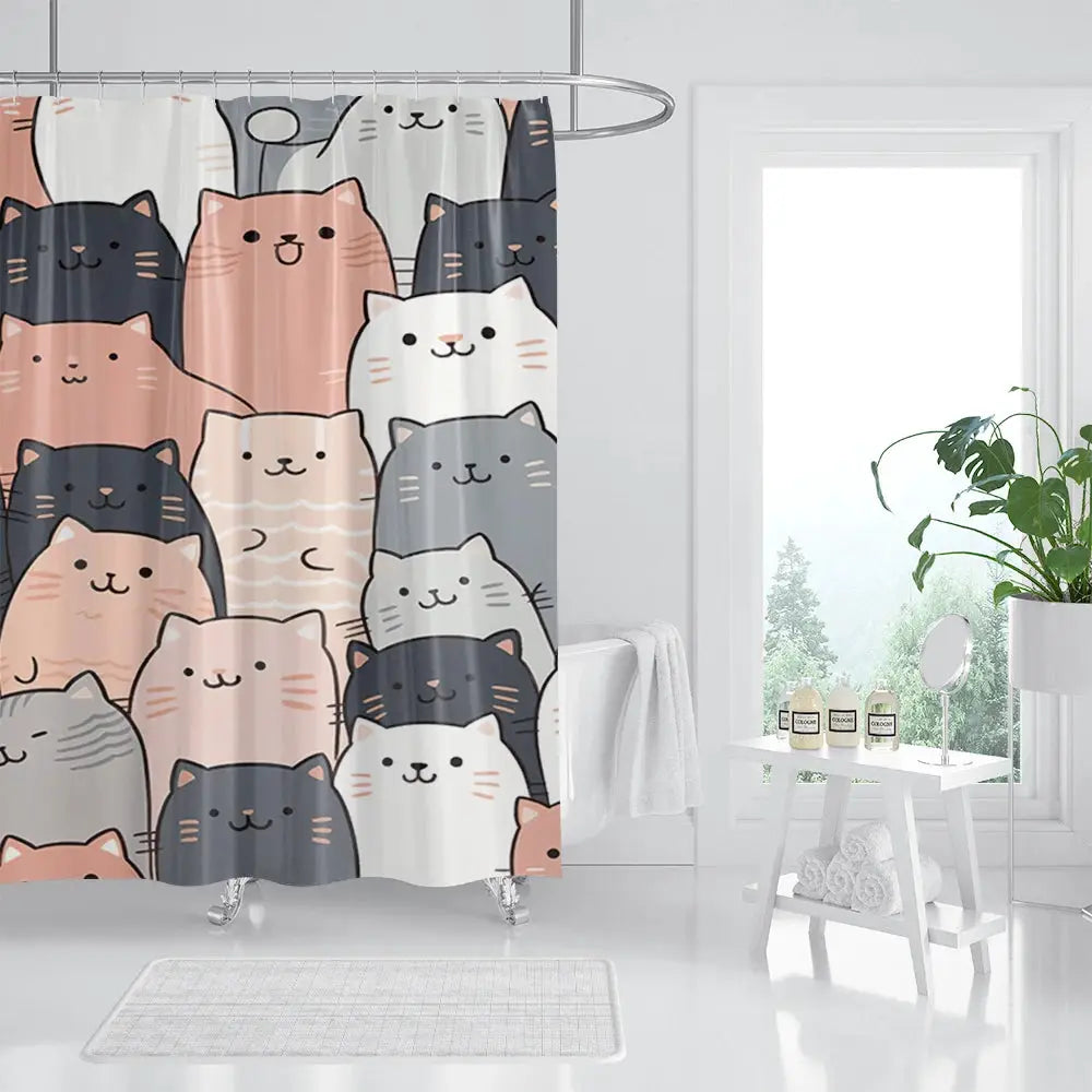 unframed Cat Printed Shower Curtain Color Cartoon Lovely Animal Bear Polyester Fabric Hanging Curtains Bathroom Bathtub Decor wi from PriceLows™