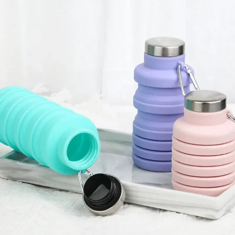 Personalized Round Foldable Water Bottle Custom Text Retractable Silicone Bottle Leakproof Lightweight for Travel Outdoor Sports from PriceLows™