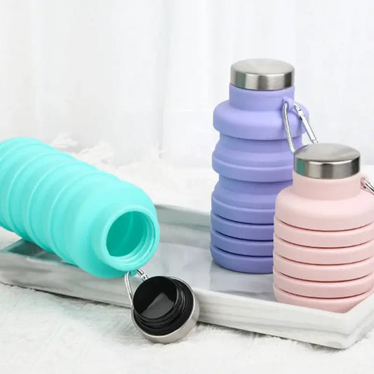 Personalized Round Foldable Water Bottle Custom Text Retractable Silicone Bottle Leakproof Lightweight for Travel Outdoor Sports from PriceLows™