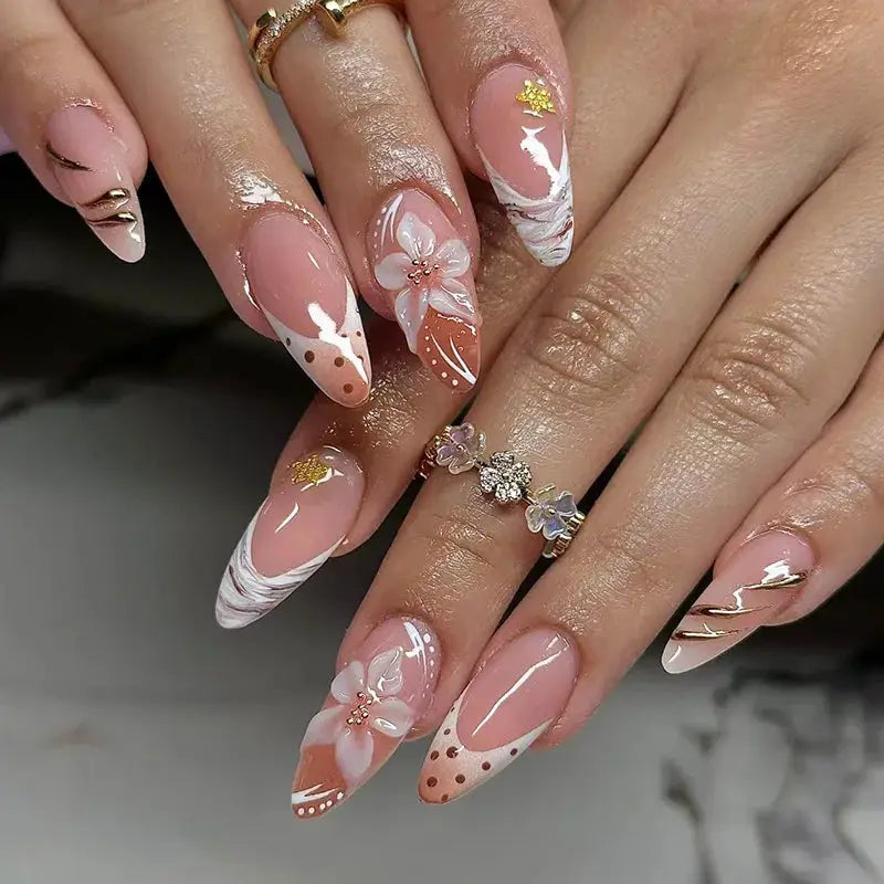 Press On Nails | 24 Pcs | Pink Strawberry Bow | Almond Shape