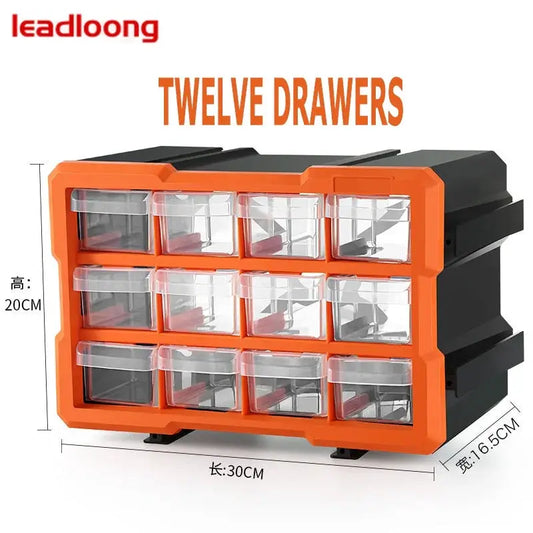 LEADLOONG Twelve Lattice Drawer type parts box Screw components tools Plastic storage box Sorting storage cabinet finishing bin from PriceLows™
