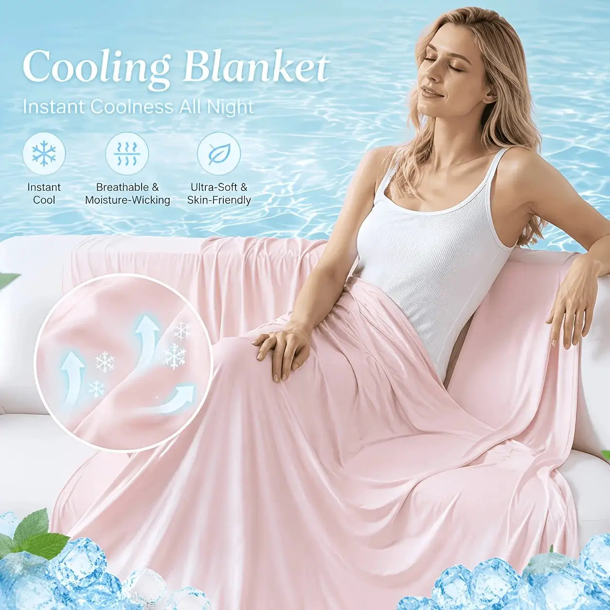 Summer Cooling Blanket | Ice Silk Texture | Lightweight Breathable | Adult Size