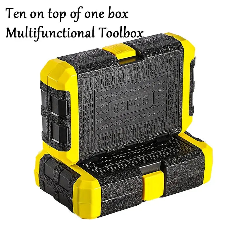 53 Piece Set of 1/4 Inch Socket Ratchet Wrench Set, with Socket Drill Bit Extension Rod Suitable for Automotive Repair with Case from PriceLows™