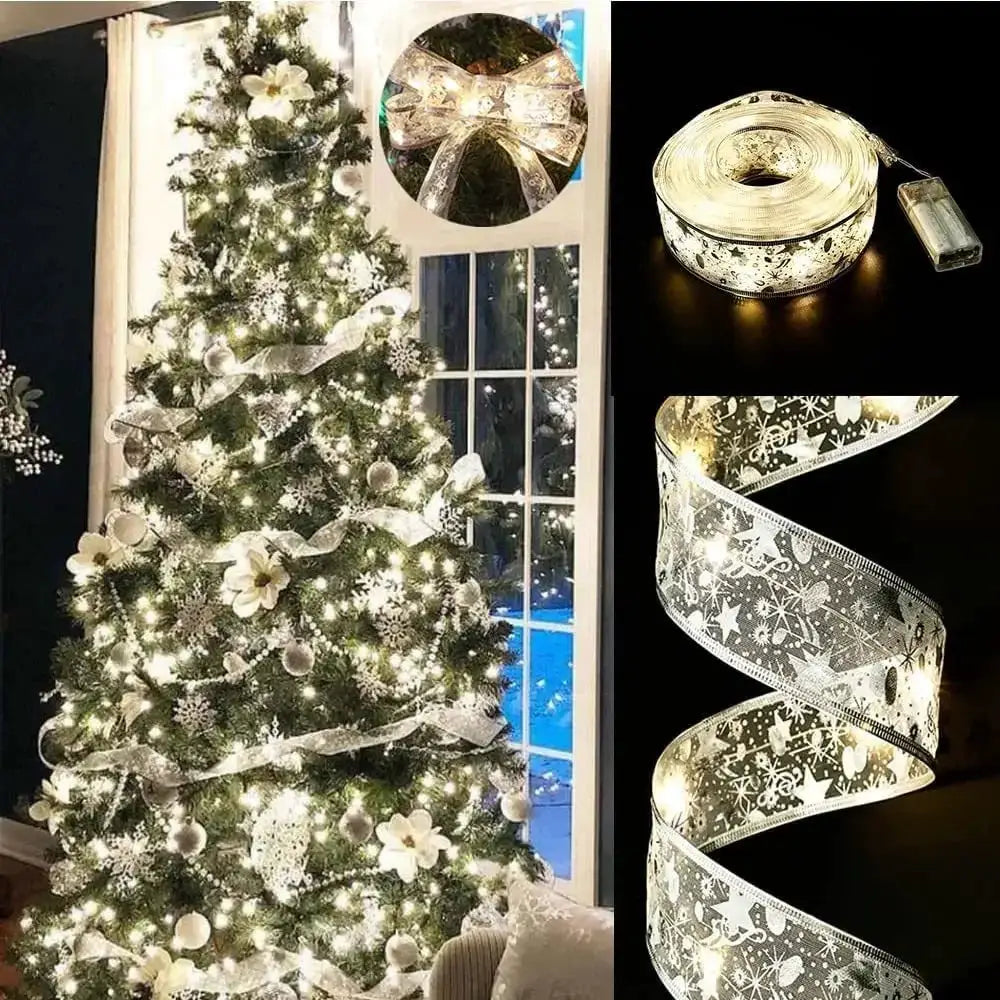 Christmas Tree String Lights | Copper Wire With Ribbon Bows | 5M 10M