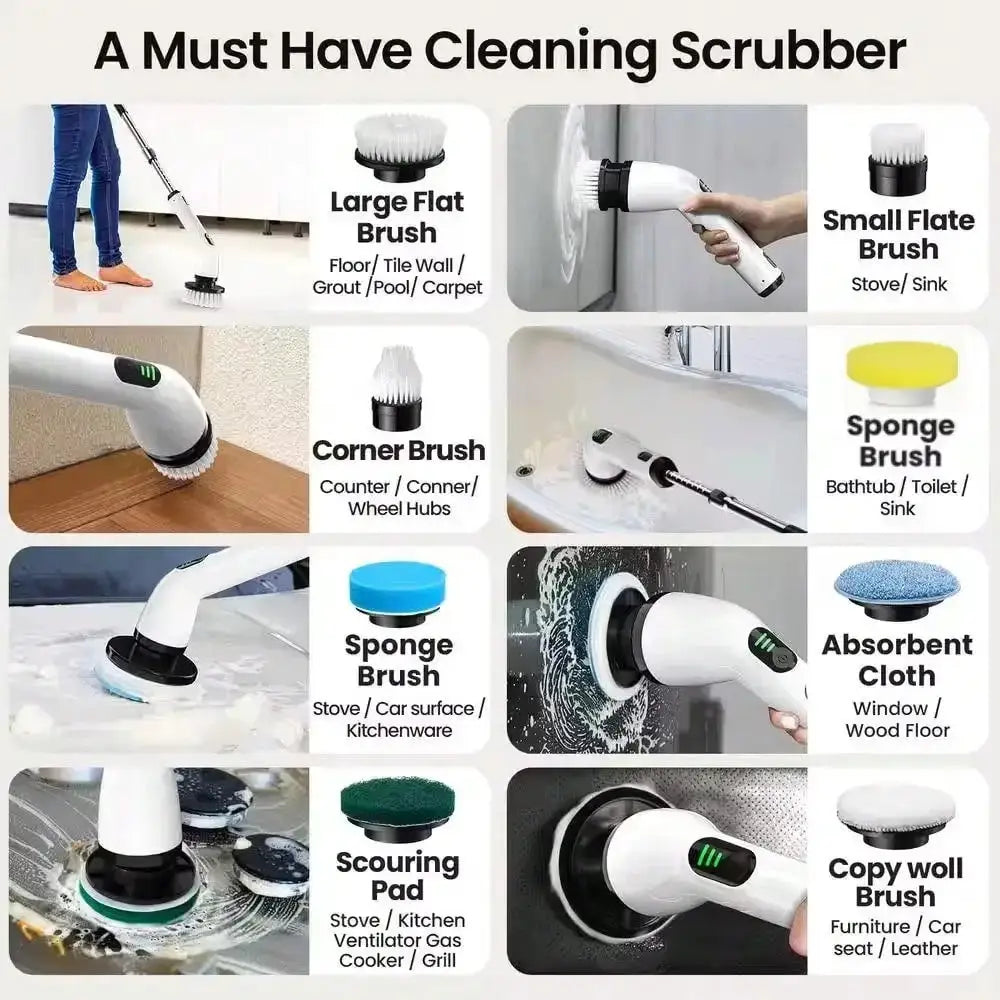 Electric Cleaning Brush | Rotating Head | IPX7 Waterproof | 9 Brush Heads