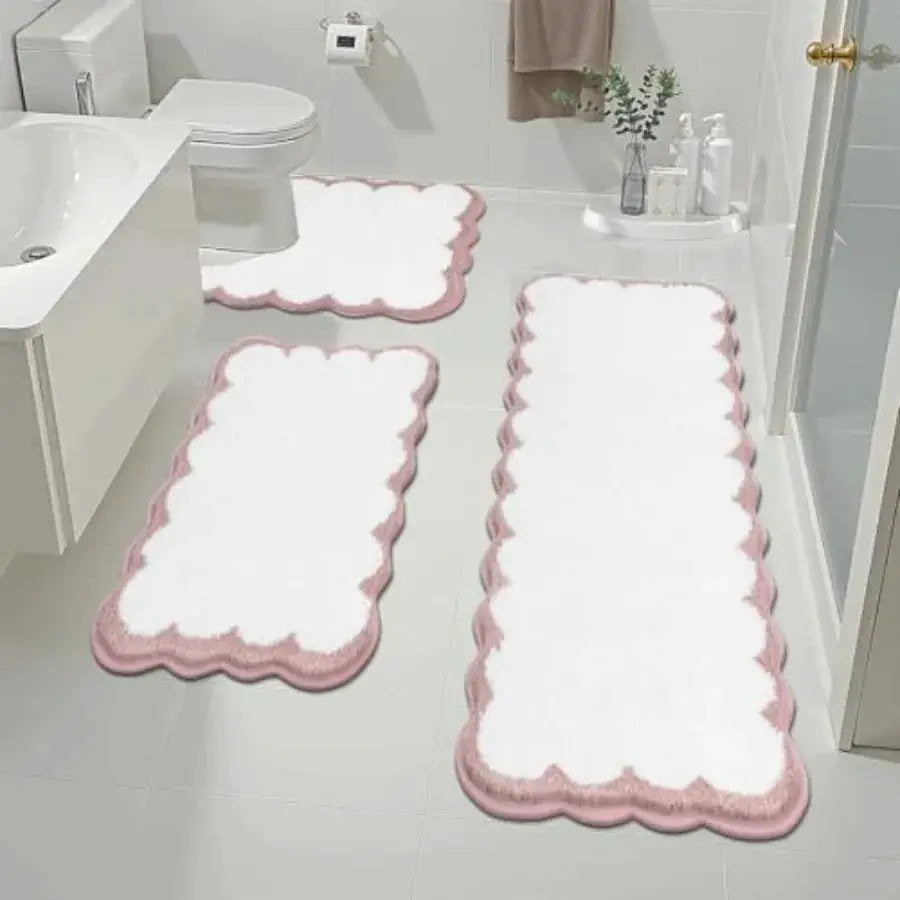 Bathroom Rugs Set 3 Pcs, Scalloped Non Slip Washable Bath Mat with U-Shaped Toilet Rug, Extra Absorbent Quick Dry Soft Plush Sh from PriceLows™