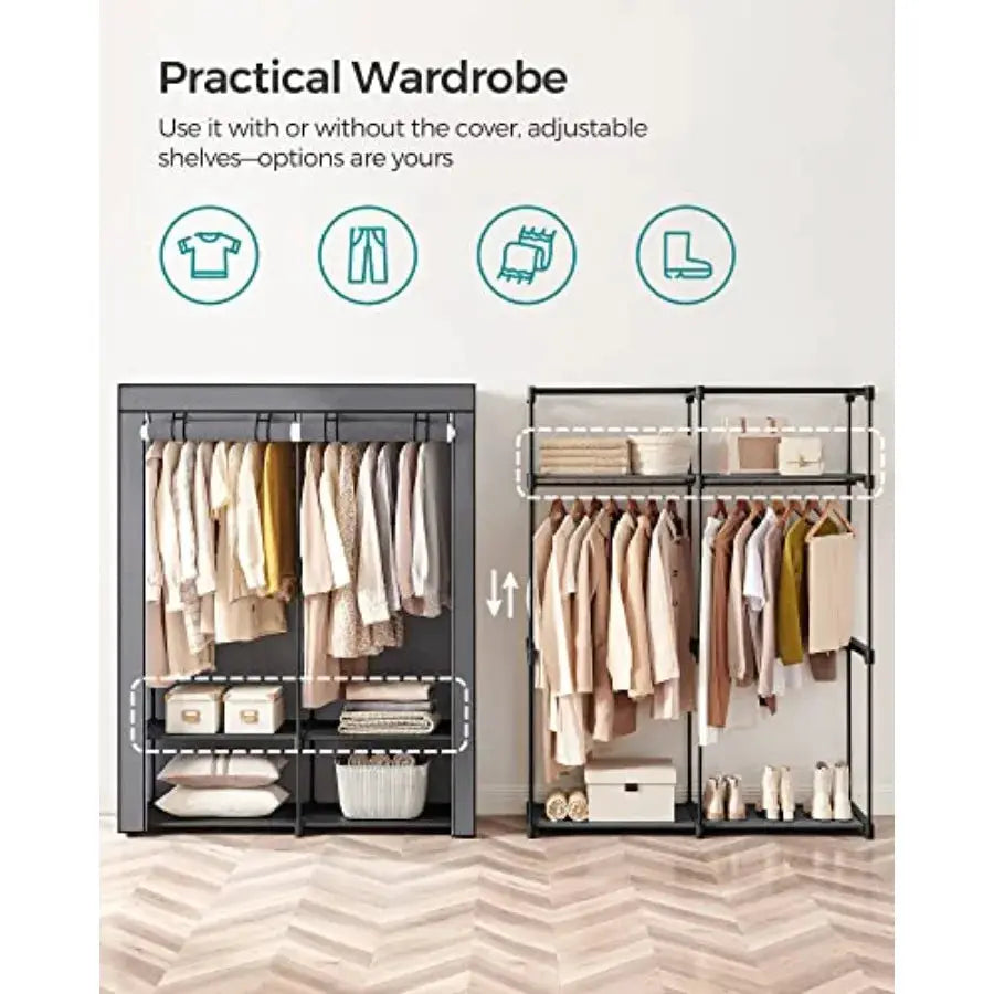 Closet Wardrobe Portable Closet for Bedroom Clothes Rail with Non-Woven Fabric Cover Clothes Storage Organizer 55.1 x 16.9 x 68 from PriceLows™
