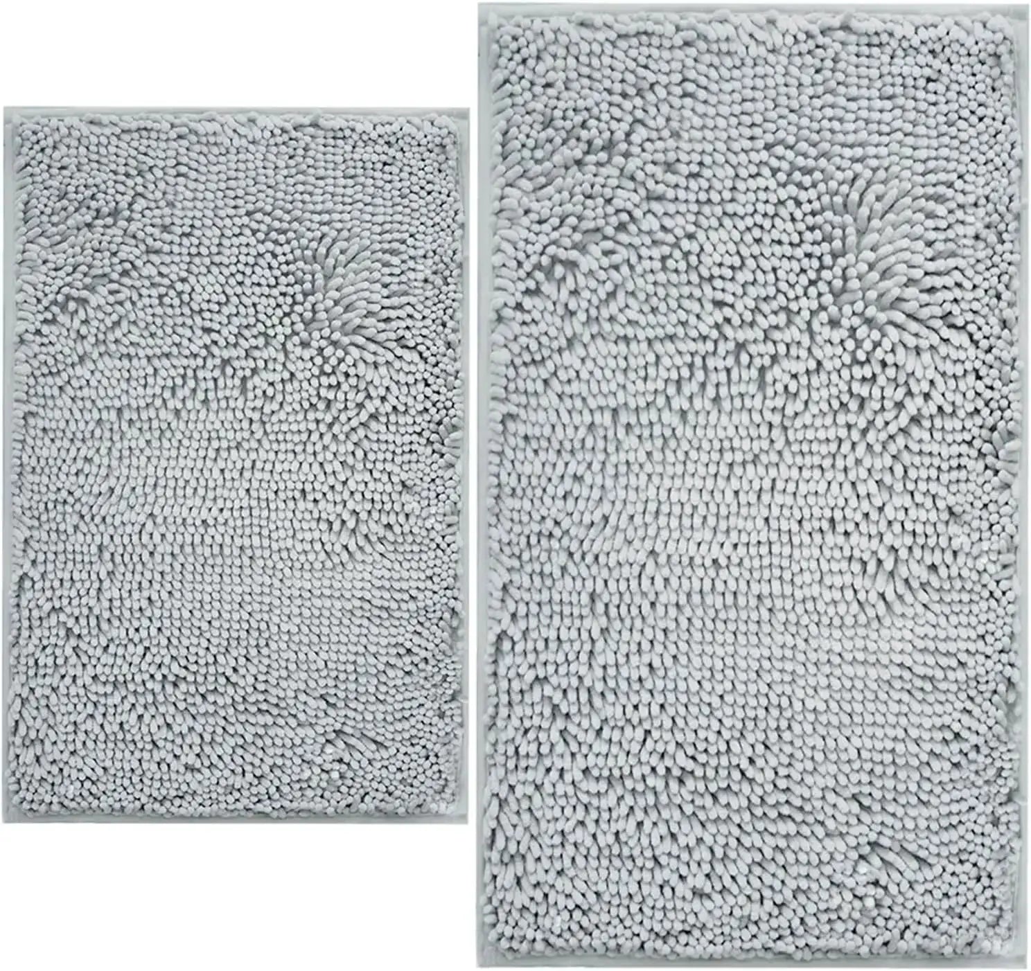 Ultra Soft Chenille Bath Mat Set 2-Piece, Non-Slip Absorbent Bathroom Rugs, Machine Washable (32x20+24x16 Inch, Light Grey) from PriceLows™