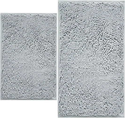 Ultra Soft Chenille Bath Mat Set 2-Piece, Non-Slip Absorbent Bathroom Rugs, Machine Washable (32x20+24x16 Inch, Light Grey) from PriceLows™