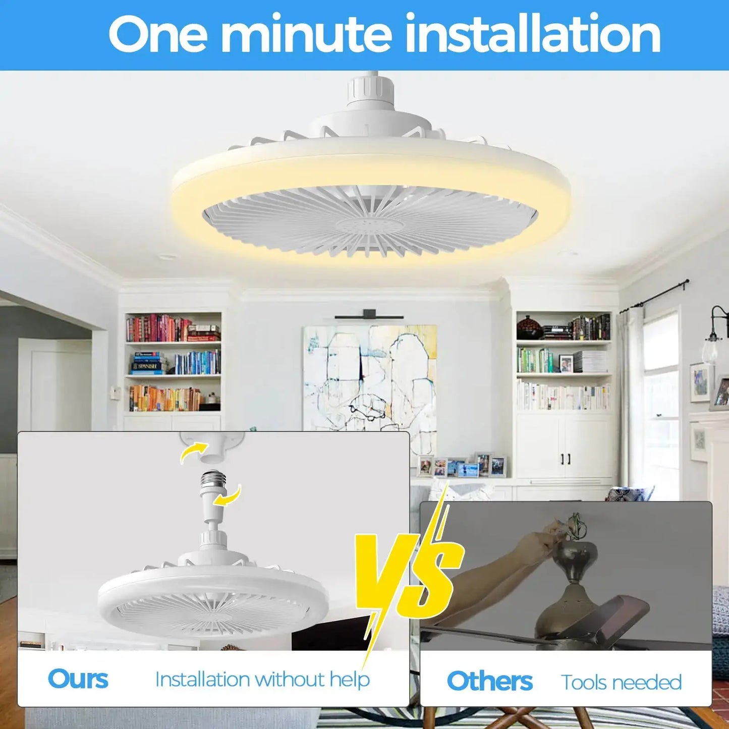 Ceiling Fan With Light | E27 Socket | 3 Fan Speeds | 3 Light Colors
