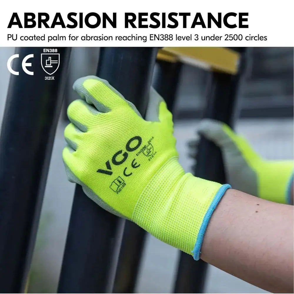 15-Pairs Saety Work Gloves, Gardening Gloves, Polyurethane Coated, Dipping Gloves, Latex ree (Size L, Yellow, PU2103) from PriceLows™