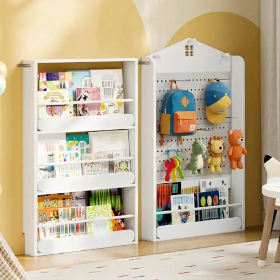 Bookshelf 4-Tier Behind The Door Bookshelf Wall Mount Book Shelf with DIY Pegboard and 5 Hooks Wooden Bookcase Storage Rack for from PriceLows™