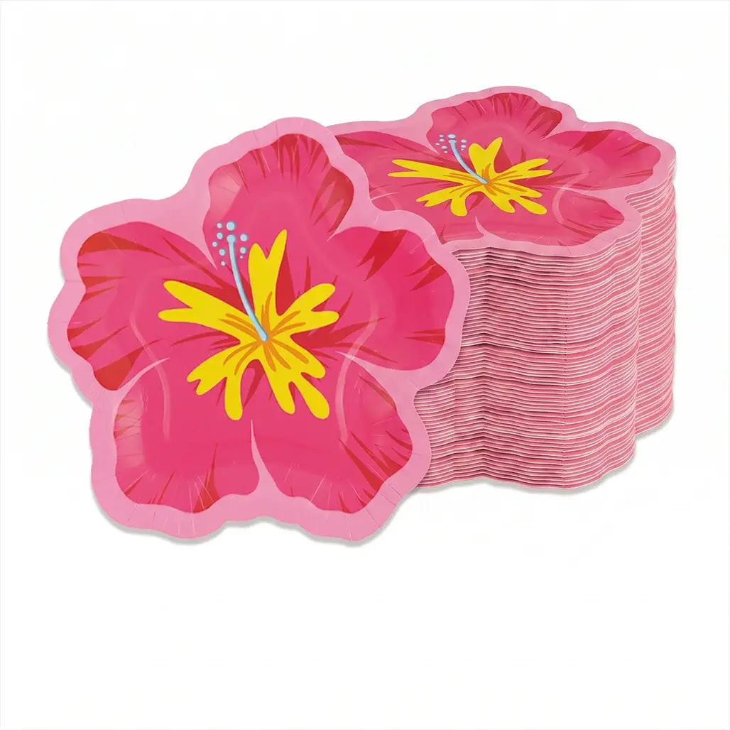 Hibiscus Flower Paper Plates | Tropical Hawaiian Design | Disposable Dessert Serveware