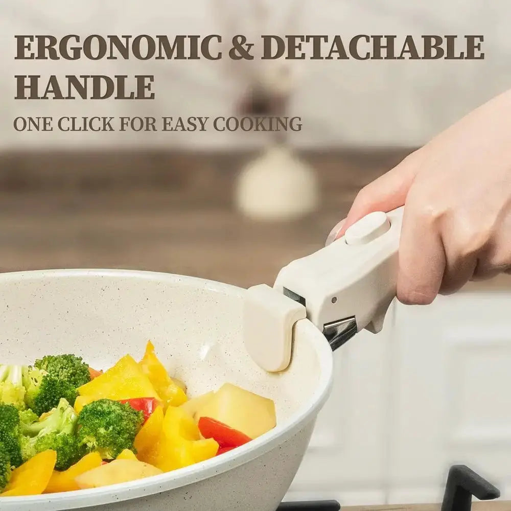 Non-Toxic Detachable Handle Cookware Set, Space-Saving Induction Pots and Pans, Oven & Dishwasher Safe, Cream White from PriceLows™