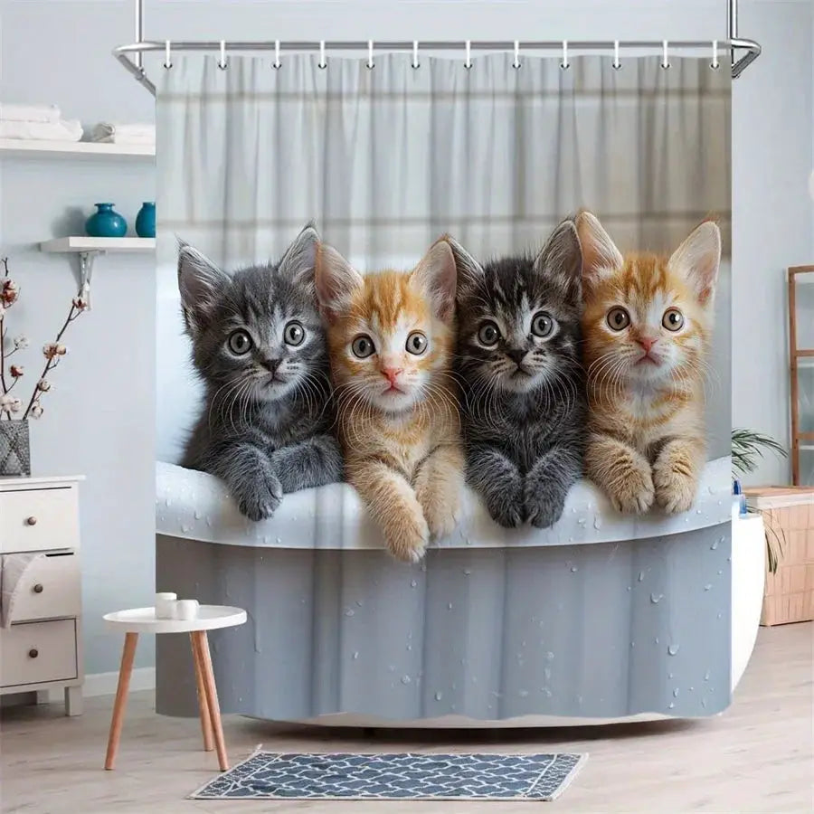 Cute Kitten Shower Curtain Waterproof Fabric Bathroom Curtains Funny Cat Bath Screen Divider Home Decor With Hooks from PriceLows™