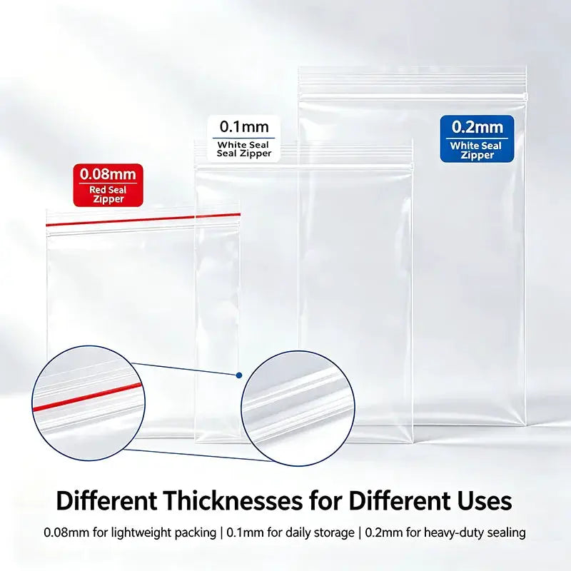 Zip Lock Bags | Clear Plastic | 0.08/0.1/0.2mm | Red White Seal Reusable