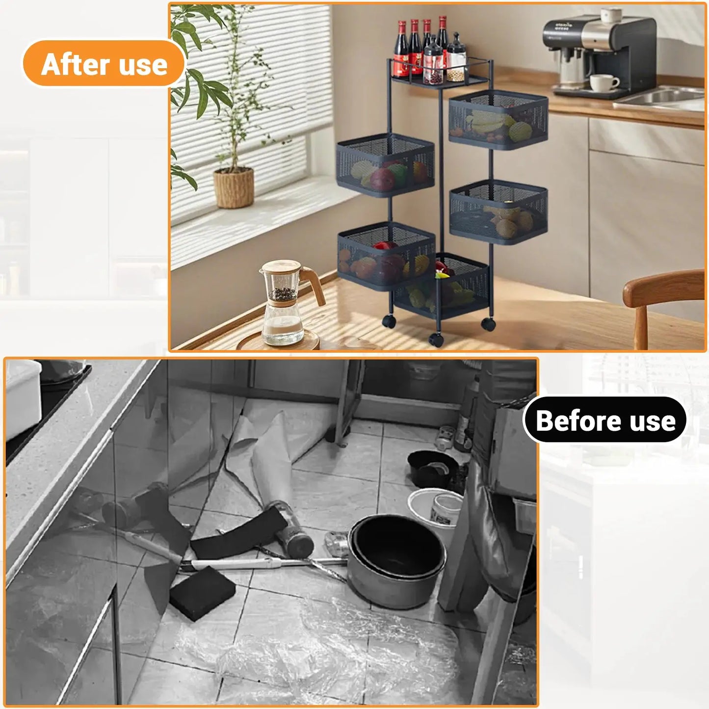 Five Layers 360 Degree Rotatable Trolley Storage Rack, Carbon Steel Storage Rack, Kitchen Vegetable Rack, Snack Storage Rack from PriceLows™