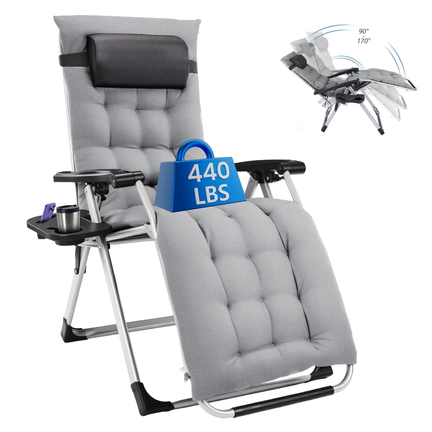 MCQ Zero Gravity Cushioned Lounge Chair Outdoor Folding Camping Padded with Cup Holder Cooler Bag Heavy Duty Chair for Garden from PriceLows™