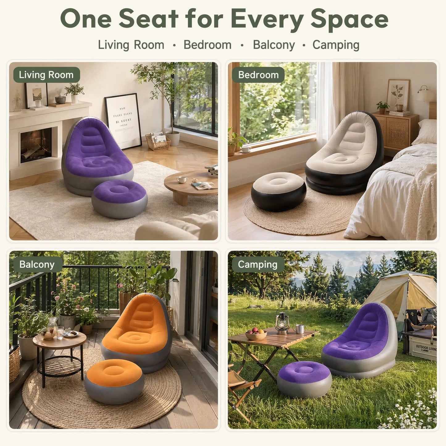 Inflatable Flocking Lazy Sofa Set | Portable Foldable | With Stool | Outdoor