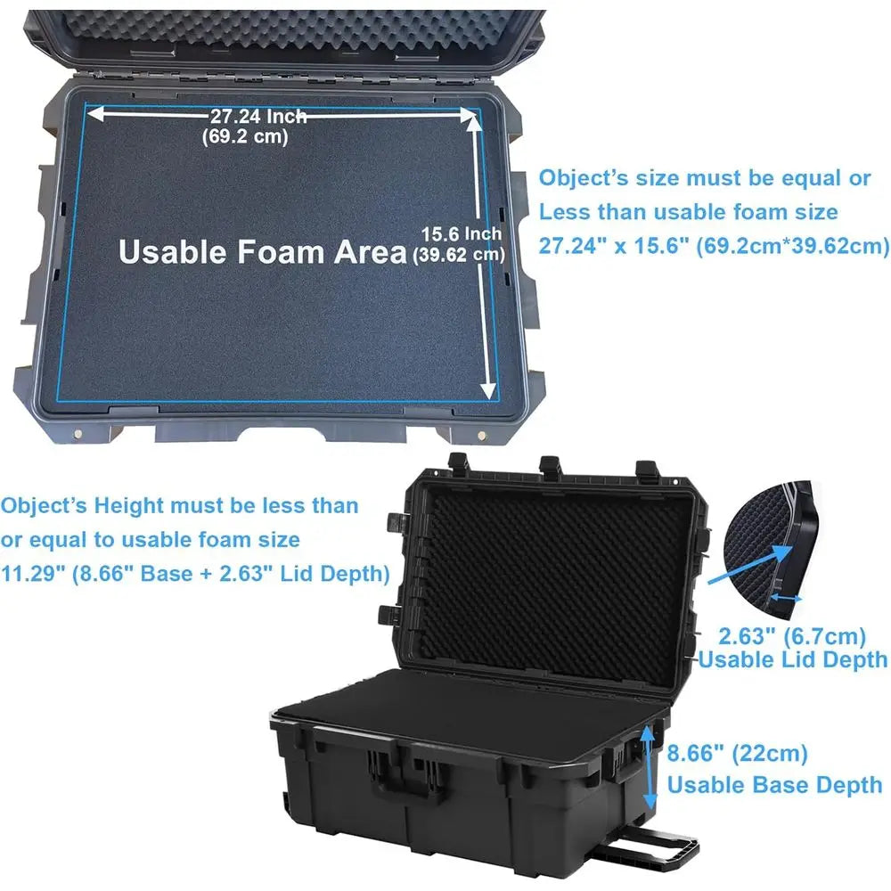 Rolling Hard Case 33x21x14 with Wheels, Customizable Foam, Retractable Handle for Tools, Cameras, and Equipment from PriceLows™