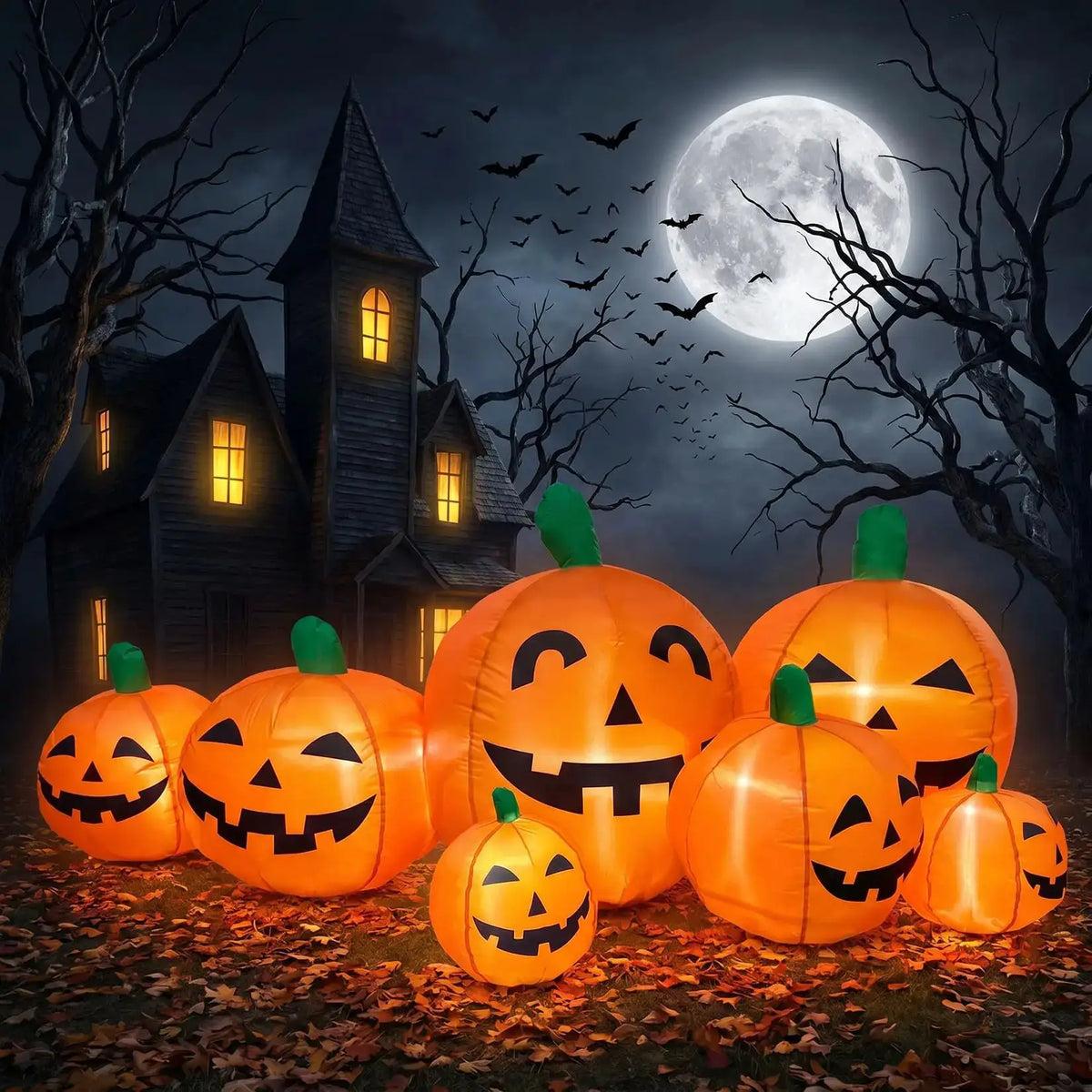 Halloween Inflatable Pumpkin | 7 Pack Jack O Lantern | Led Light | 7.5 Ft
