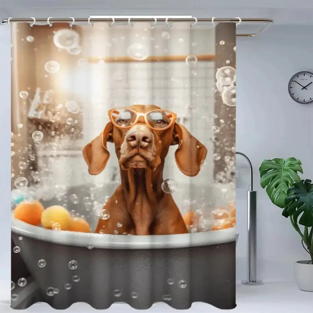 Funny Boxer Dog Bath Shower Curtain,Cute Dogs Reading Newspaper on Toliet Bathroom Curtain Washable Cloth Kids Shower Curtain from PriceLows™