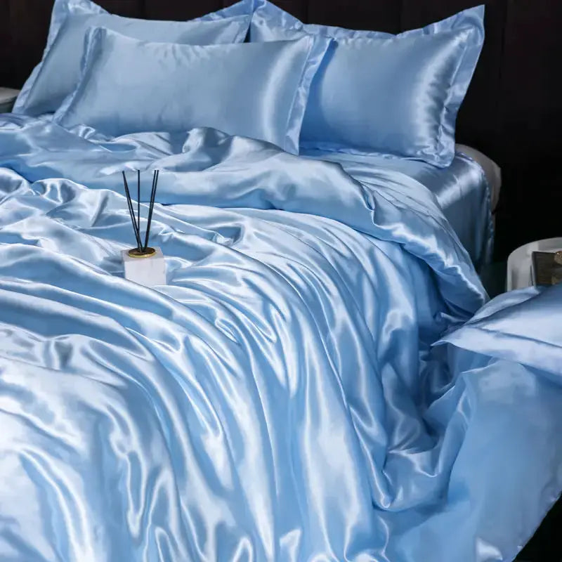 Ice Silk Bedding Set | Satin Duvet Cover | 100Gsm Solid Color | 5Ft To 7Ft Fits