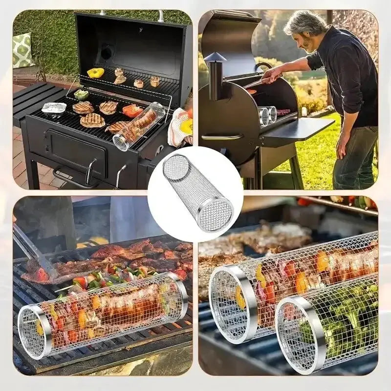 Grill Baskets | Stainless Steel Round Mesh | Rotating | 2 Pack