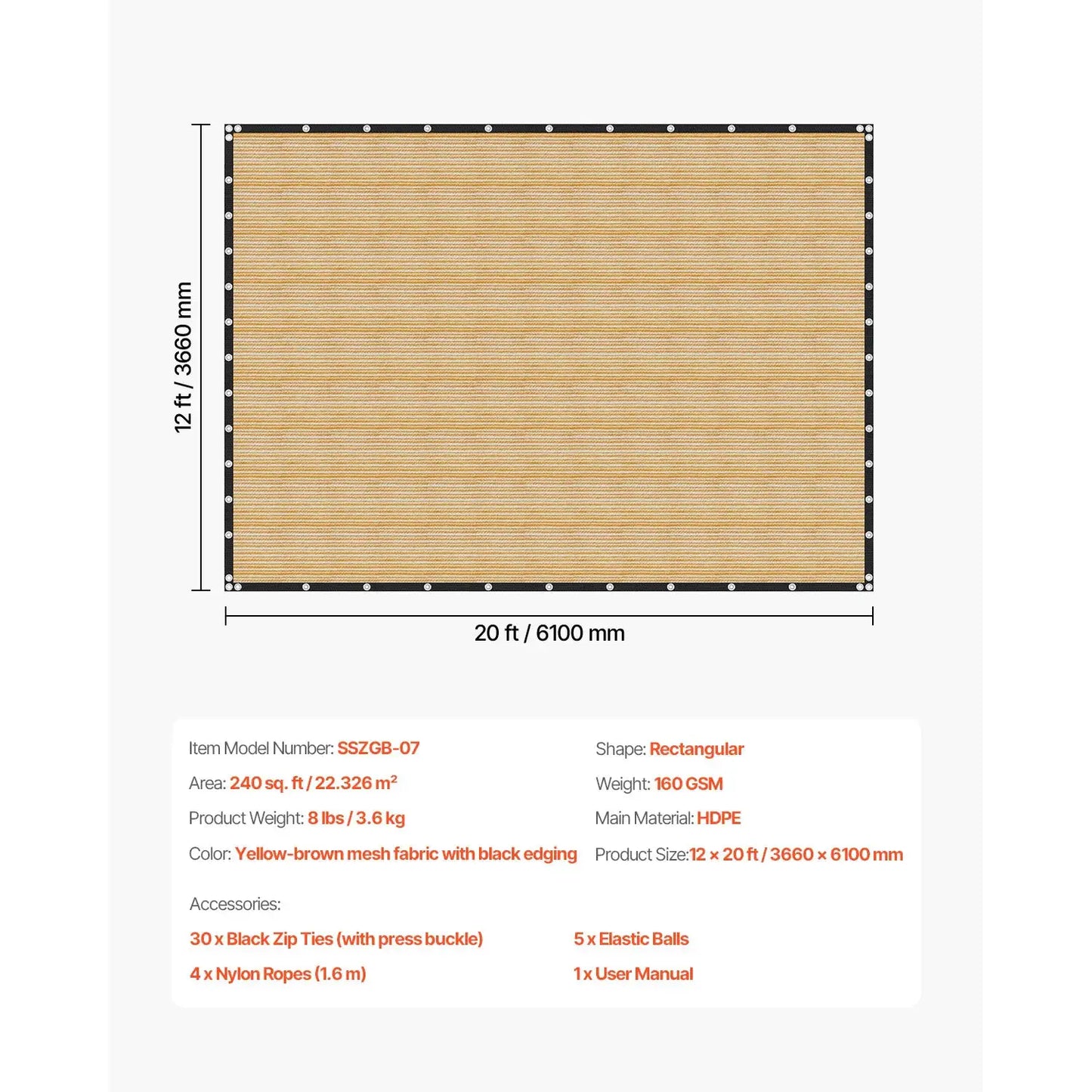 SucceBuy 90% Sun Shade Cloth 10x10/12/20ft Pergola Shade Cover 140 GSM HDPE Canopy Privacy Screen for Outdoor Garden Backyard from PriceLows™