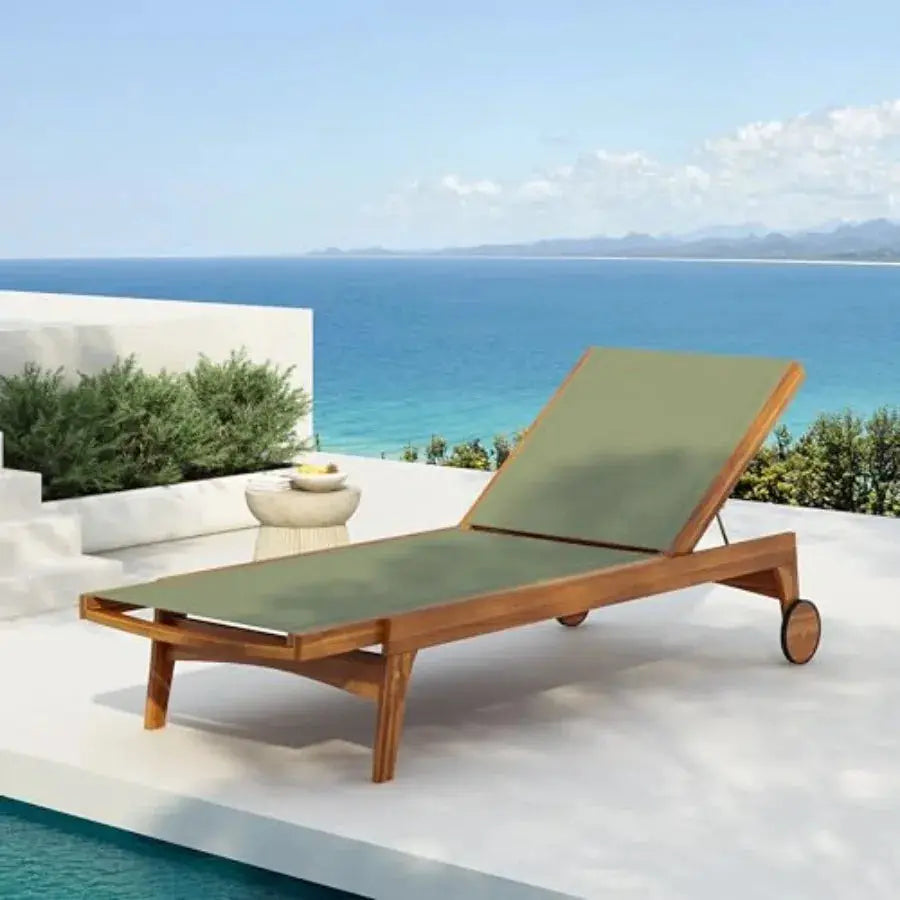Tristy Chaise Lounge Chair Outdoor, Acacia Wood Frame Sunbathing Pool Lounger, Adjustable Backrest Single Lounge Sofa, Patio Lo from PriceLows™