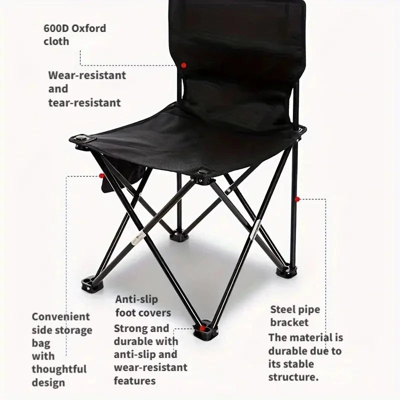Outdoor Foldable Chair | Oxford Cloth Seat | Side Pocket | 12x60cm