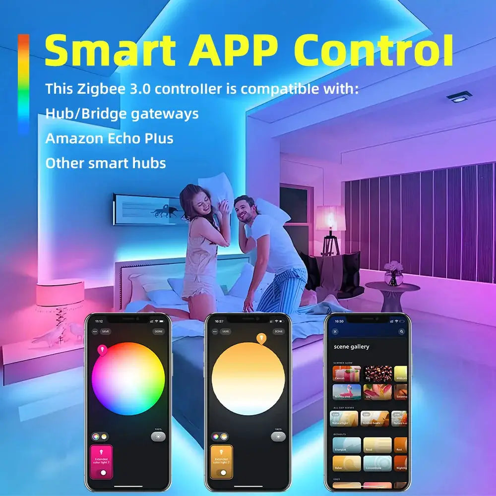 DOMRAEM Zigbee 3.0 5 in 1 LED Strip Controller DIMMER CCT RGB RGBW RGBCCT Compatible with HU*E SmartThings APP Voice 20A Max from PriceLows™