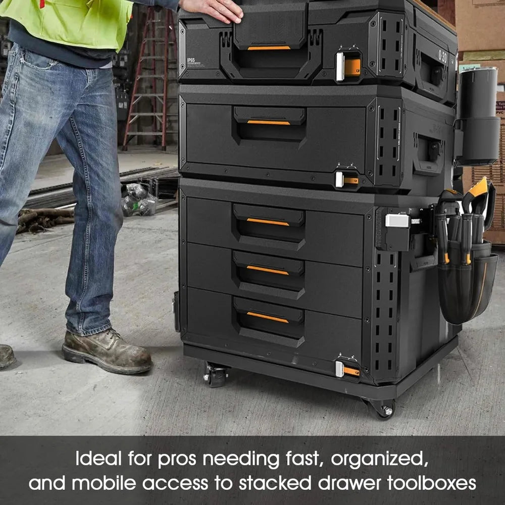 Heavy Duty Tool Box Dolly for ToughBuilt StackTech, Carbon Steel Cart Base with 4 Locking Wheels, Mobile Tool Storage for Garage & Jobsite from PriceLows™