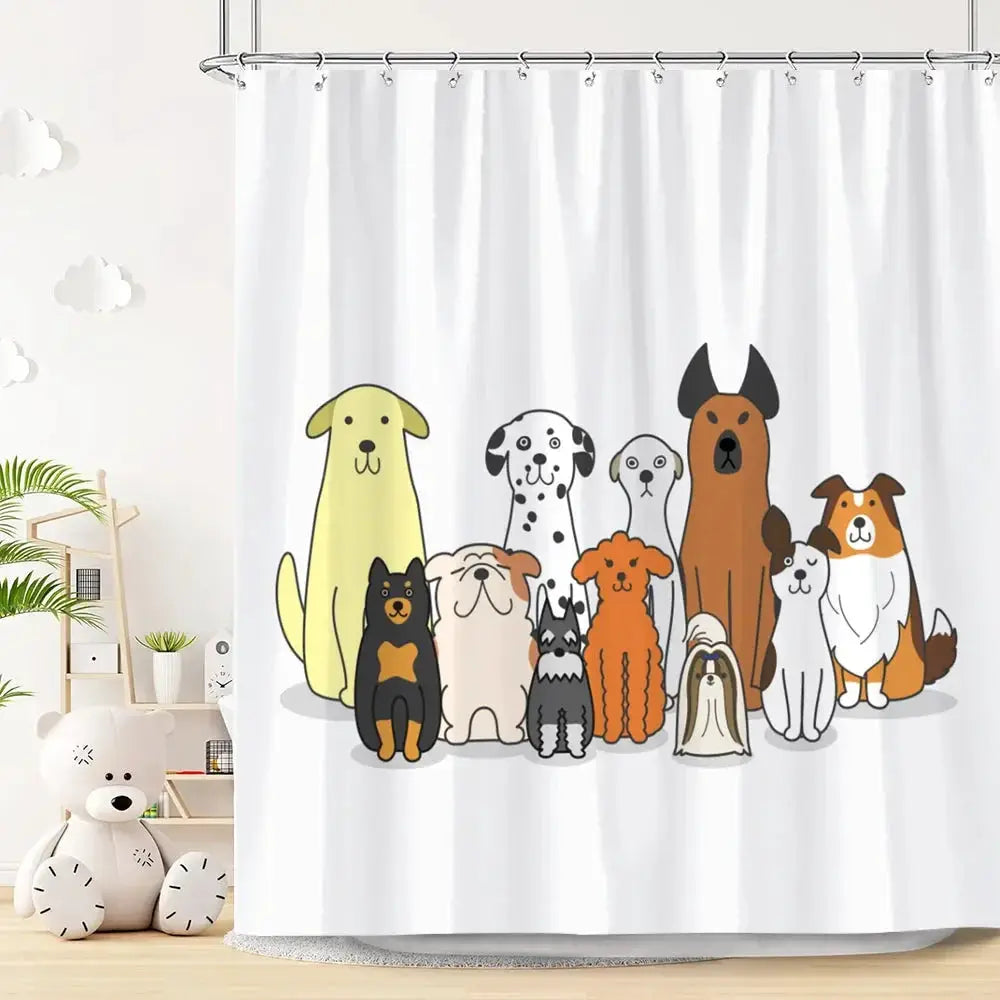 Funny Cat and Dog Shower Curtain Kids Cartoon Cute Pet Animals Bathtub Rain Shower Curtains Polyester Bathroom Decor with Hooks from PriceLows™
