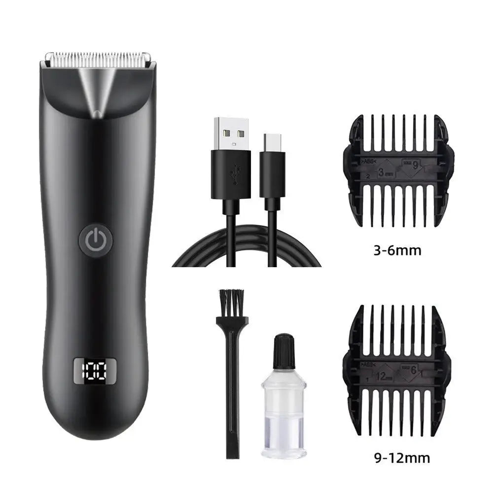 Men's Groin Trimmer | Ceramic Blade Head | Wet Dry Shaver | 2 Guard Attachments