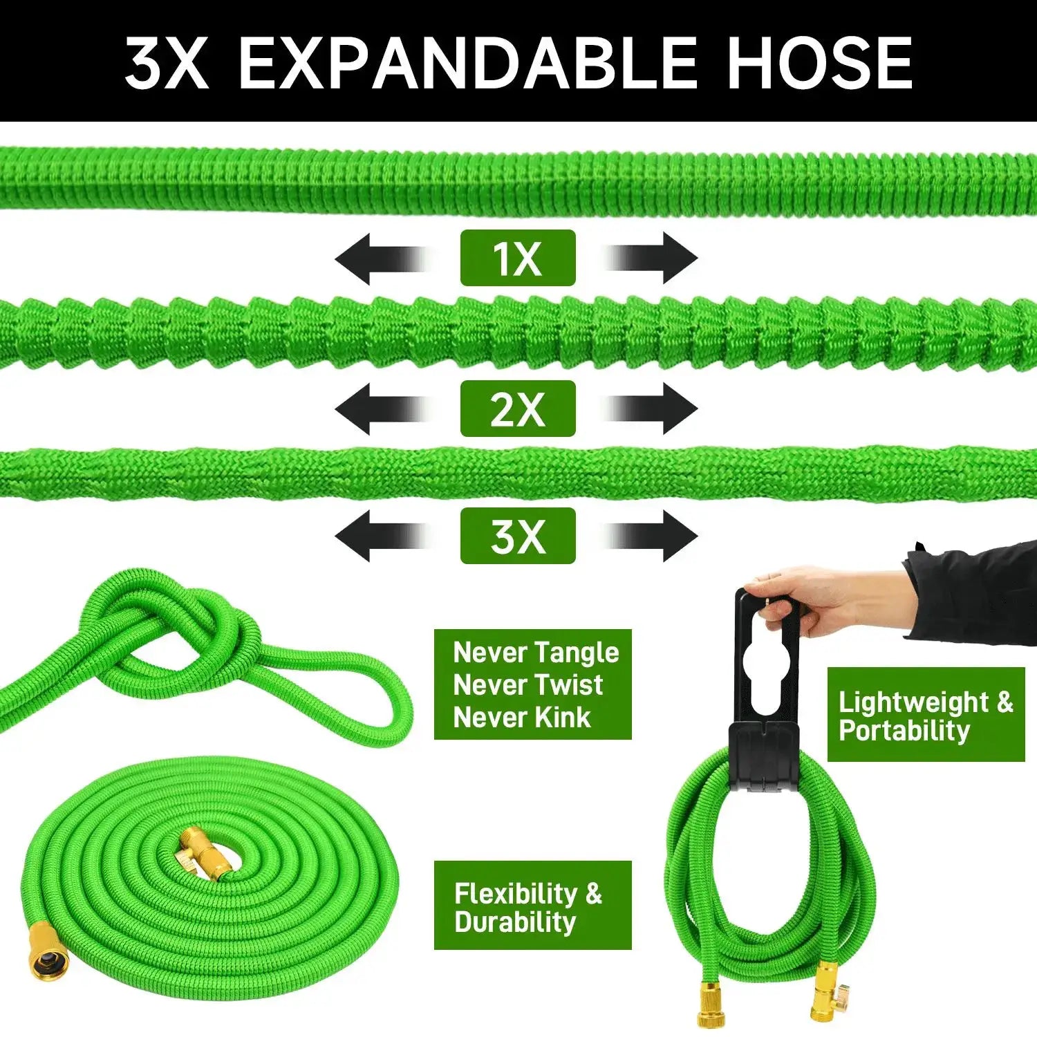 GardenJoy 50-100FT Expandable Garden Hose with Holder &10 Spray Nozzle 3/4 inch Flexible water hose Home Garden Watering Hose from PriceLows™